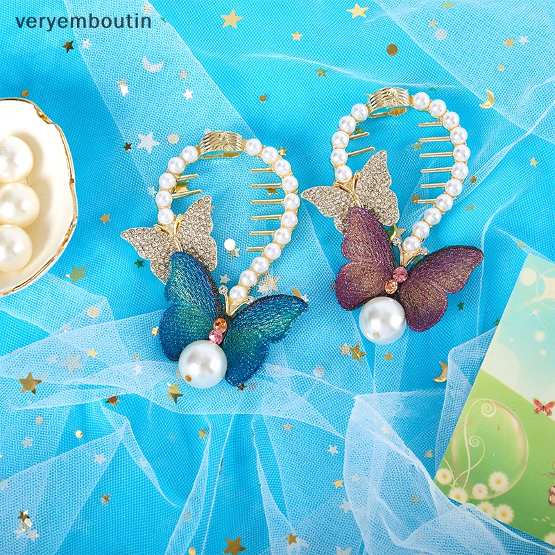 Kẹp Tóc Đuôi Ngựa Đính Đá Ngọc Trai Nhân Tạo Thêu Họa Tiết Thời Trang Cho Nữ