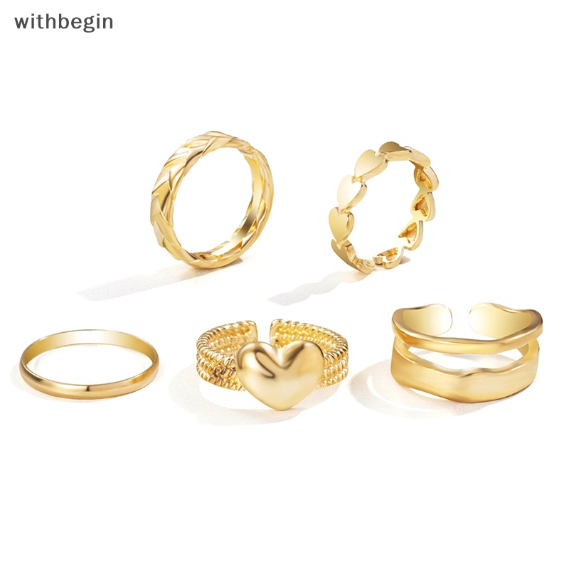 Set 5 Nhẫn Kim Loại Đeo Khớp Ngón Tay Phong Cách Tối Giản Cổ Điển Cho Nữ