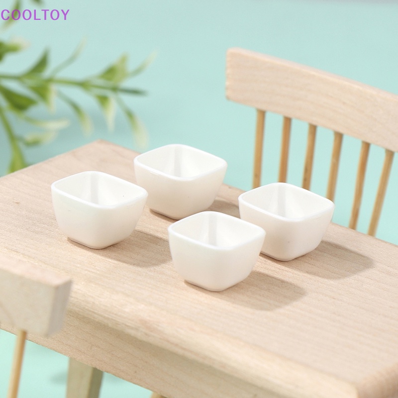 Set 4 Bát Cơm Hình Vuông Mini Tỉ Lệ 1: 12 Dùng Để Trang Trí Nhà Búp Bê