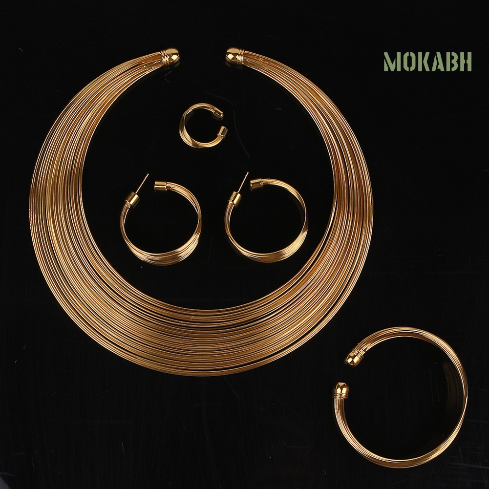 Bộ Trang Sức 4 Món Gồm Vòng cổ / Nhẫn / Vòng Tay / Bông Tai Độc Đáo Cho Cô Dâu