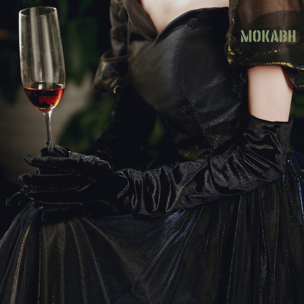 1 Đôi Găng Tay Ren / Ngọc Trai / Ruy Băng Mỏng Co Giãn Màu Trơn Thời Trang Dành Cho Nữ