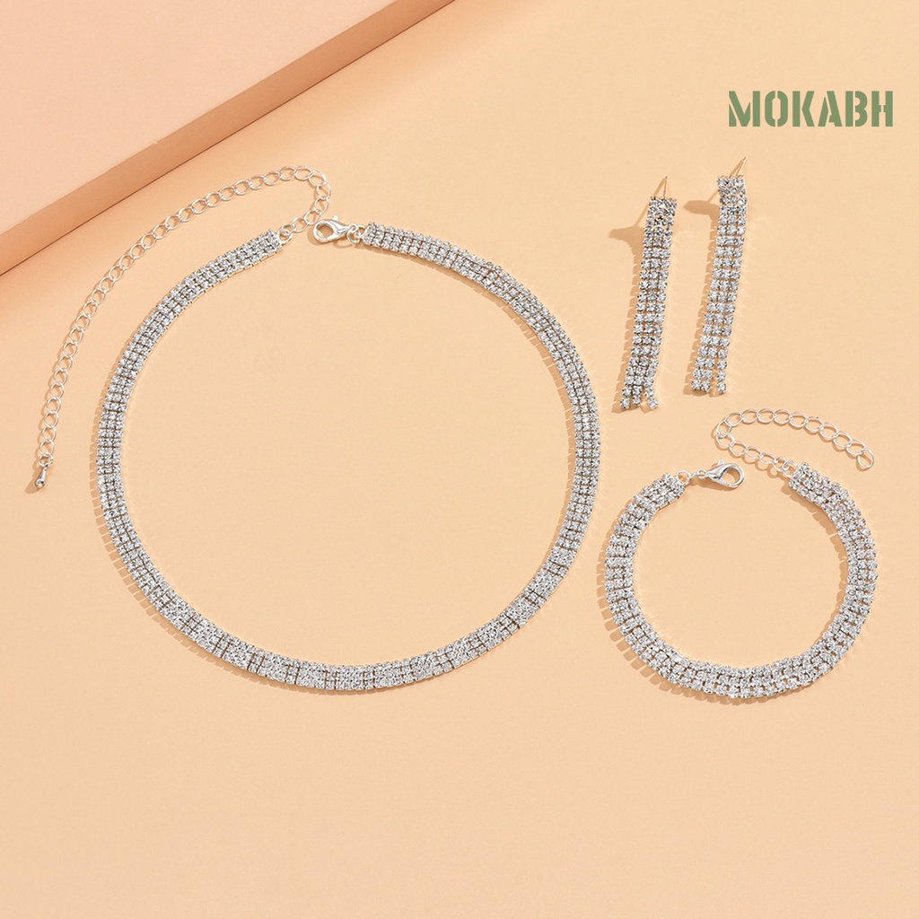 1 Bộ Vòng cổ + Bông Tai + Vòng Tay Đính Đá Lấp Lánh Tùy Chỉnh Sang Trọng Thời Trang Cho Nữ