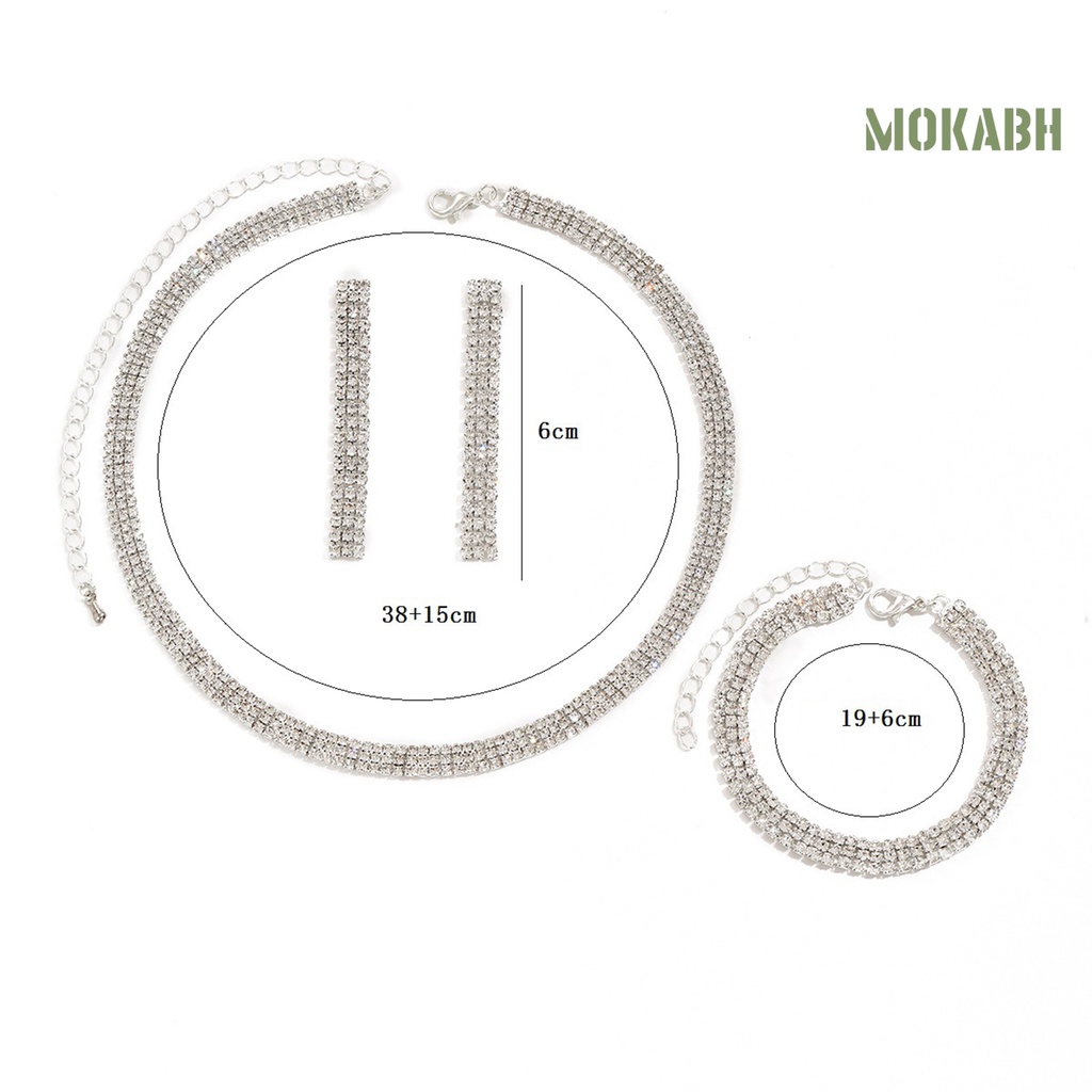 1 Bộ Vòng cổ + Bông Tai + Vòng Tay Đính Đá Lấp Lánh Tùy Chỉnh Sang Trọng Thời Trang Cho Nữ