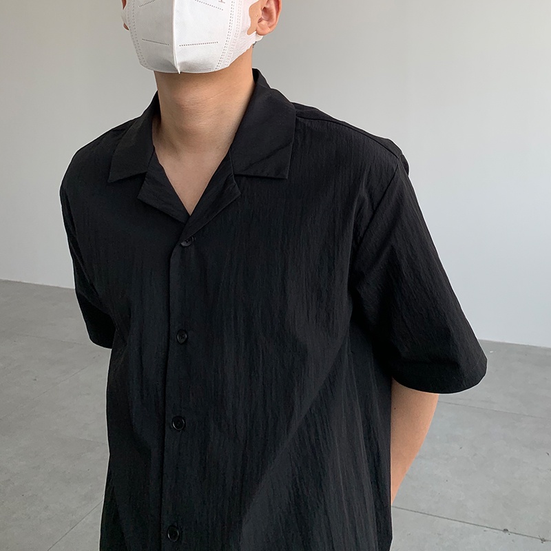 Áo Sơ Mi Mỏng Tay Ngắn Dáng Rộng Cổ Bẻ Xếp Ly Thời Trang Xuân Thu Cao Cấp Cho Nam