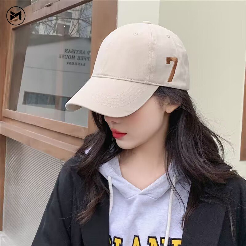 Mũ Lưỡi Trai Cotton Mềm Thêu Số 7 Màu Be Phong Cách Mỹ Hàng Mới 2023