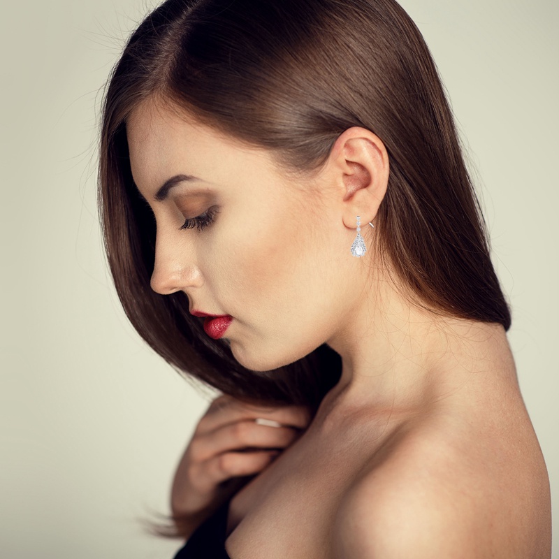 Ygt Set Vòng cổ Và Bông Tai Mạ Bạc Dáng Dài Đính Đá Hình Giọt Nước Thanh Lịch Cho Cô Dâu