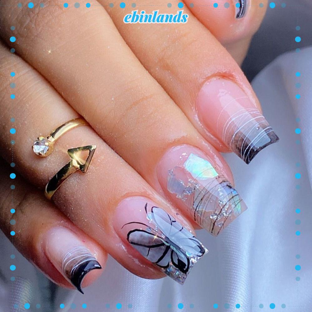 Set 24 Móng Tay Giả Viền Trắng DIY