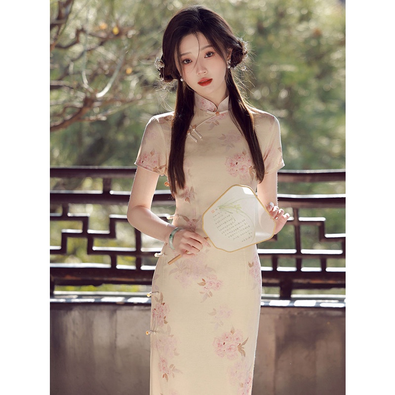 Đầm Sườn Xám Dáng Ôm In Hoa Phong Cách Trung Hoa Cổ Điển Thời Trang Mùa Hè 2023 Cho Nữ Qipao S To XXL S2112