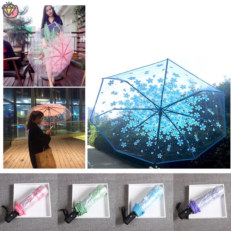 Dù Bỏ Túi Bằng Nhựa Trong Suốt Nút Tự Động Chống Chịu Thời Tiết Có Dây Đeo Nhỏ Gọn Nhẹ Chống Gió Mạnh YKT