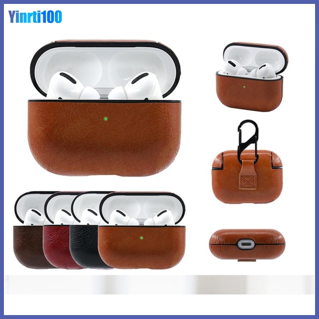 Vỏ Bảo Vệ Hộp Sạc Tai Nghe Airpods Pro Bằng Da Sang Trọng Kèm Móc Treo Chìa Khóa Tiện Dụng Ốp