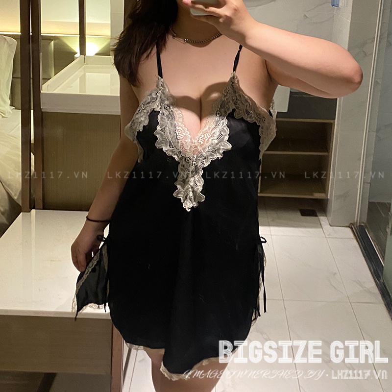 Đồ ngủ sexy Bigsize váy ngủ sexy gợi cảm đầm ngủ lụa Ren cánh đen quyến rũ