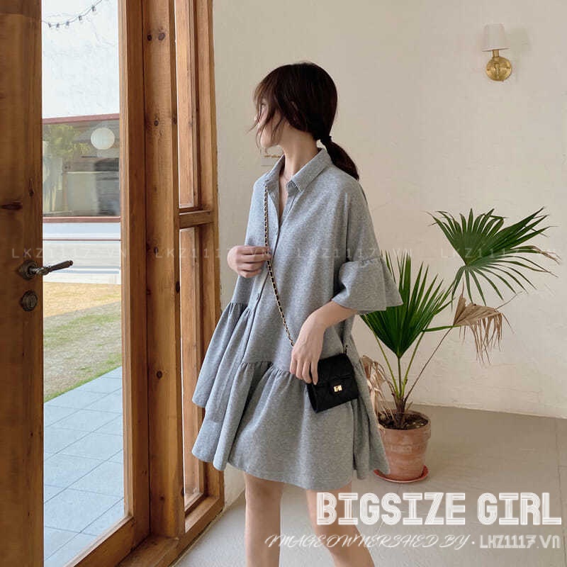Đầm Bigsize Váy nữ dáng suông tay ngắn có cổ chữ a bánh bèo mùa hè Phong cách Hàn Quốc Thời Trang tiểu thư cá tính xinh đẹp cho người mập béo