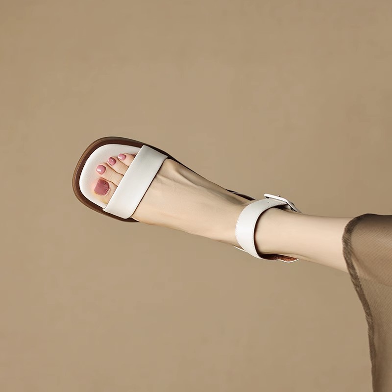 Duoya Giày Sandal Cao Gót Dày Hở Ngón Đế Dày Bằng Da Mềm Phối Khóa Kéo Thời Trang Cho Nữ