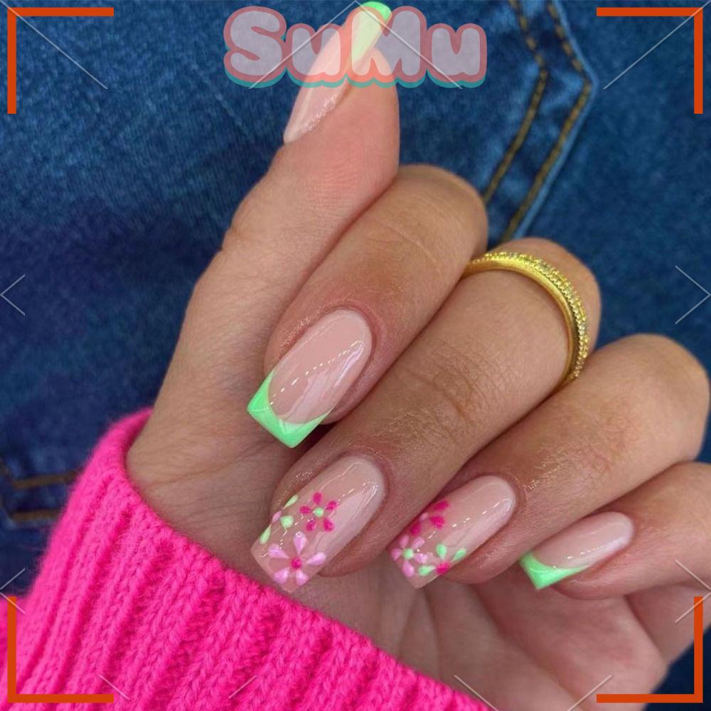 Set 24 Móng Tay Giả DIY Dạng Nhấn Phong Cách Pháp