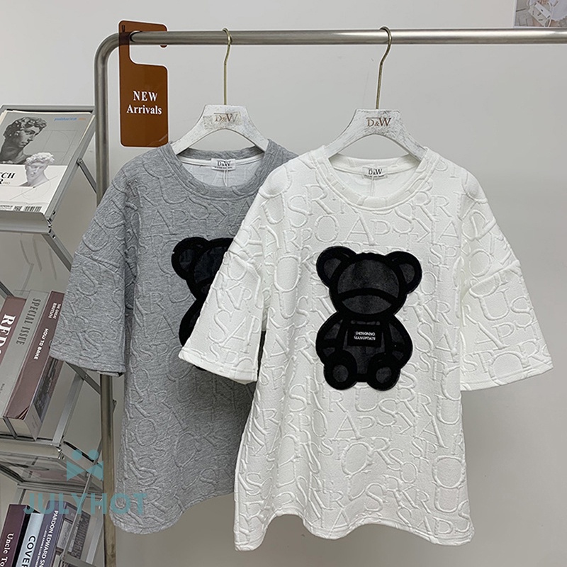 Cool American in chữ gấu ngắn tay T-Shirt Phụ nữ mùa hè cao đường phố giản dị Loose Vòng cổ T-Shirt VN