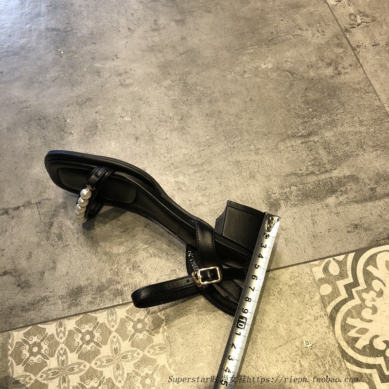 Duoya Tóc Thẳng ~ [Hàng Có Sẵn] Giày Sandal Hở Ngón Gót Dày Vừa Quai Đính Ngọc Trai Thời Trang Hàn Quốc Cho Nữ