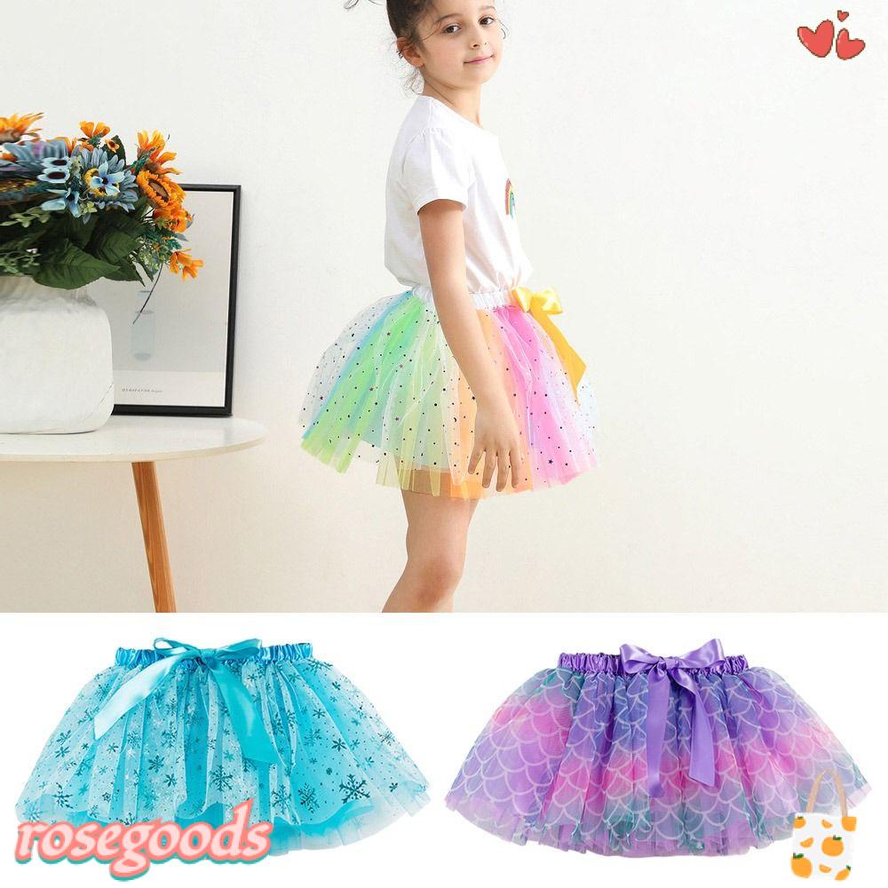 Chân Váy Xoè Tutu Phối Nơ Màu Sắc Cầu Vồng Cho Bé Gái