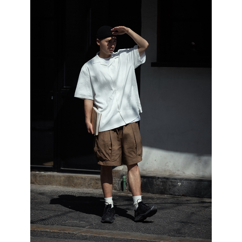 Noears Áo Sơ Mi Trắng Mỏng Nhẹ Dáng Rộng Không Sắt Chống Nhăn Mùa Hè Nhật Bản Đơn Giản Cho Nam