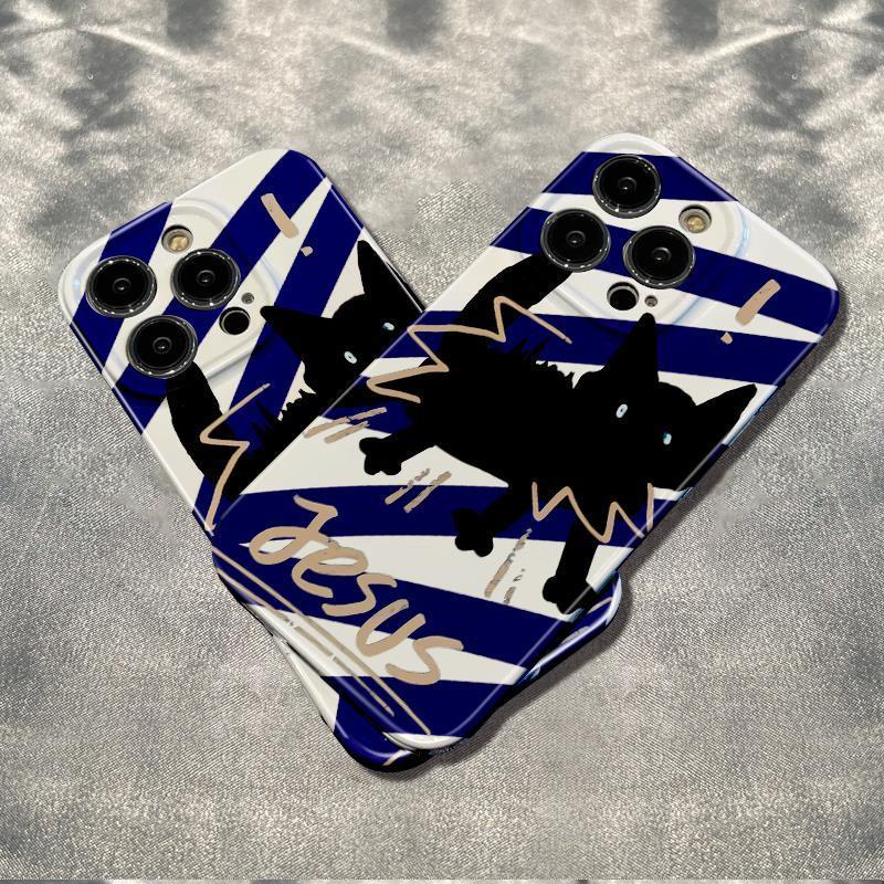 Ốp Điện Thoại Mềm Nền Trắng Xanh Dương Chống Sốc Hình Mèo Đáng Sợ Cho Iphone 12 13 7814pro max 11In