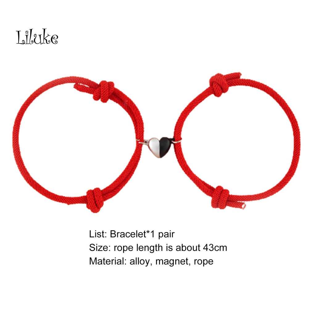 Set 2 Vòng Tay Dây Thừng Hạt Hình Trái Tim Cho Cặp Đôi