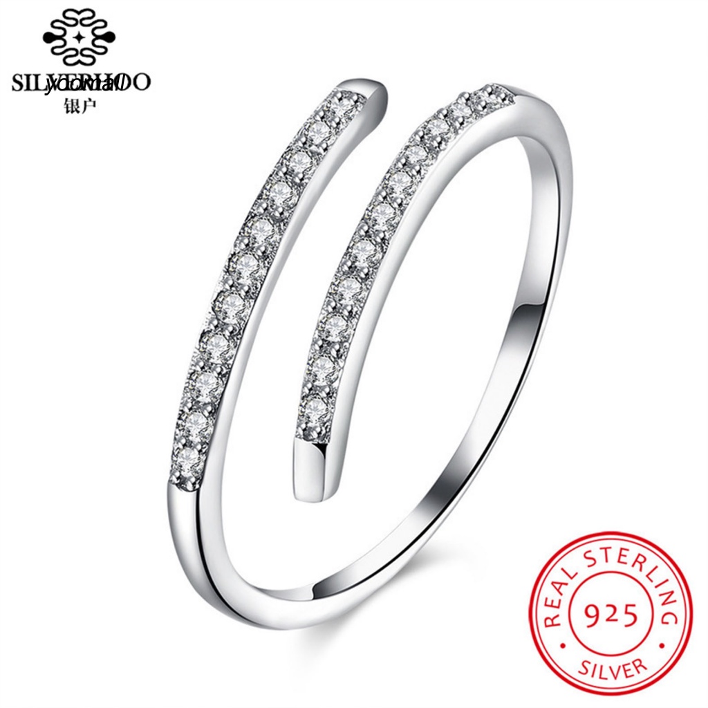 Nhẫn Hở Mạ Bạc 925 Đính Đá Zircon Kiểu Dáng Đơn Giản Có Thể Điều Chỉnh