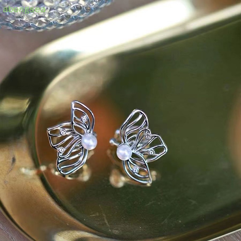 Abongsea Bông Tai Hình Bướm Đính Đá Zircon Ngọc Trai Cao Cấp Thời Trang Cho Nữ