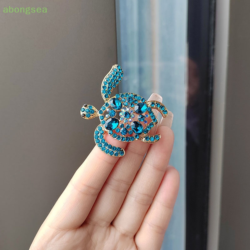 Ghim Cài Áo Hình Rùa Biển Đính Đá Pha Lê Xanh Dương Phong Cách Vintage Thời Trang Cho Nữ