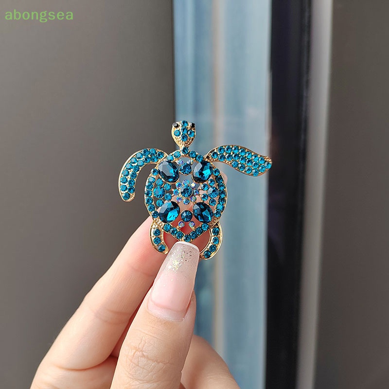 Ghim Cài Áo Hình Rùa Biển Đính Đá Pha Lê Xanh Dương Phong Cách Vintage Thời Trang Cho Nữ