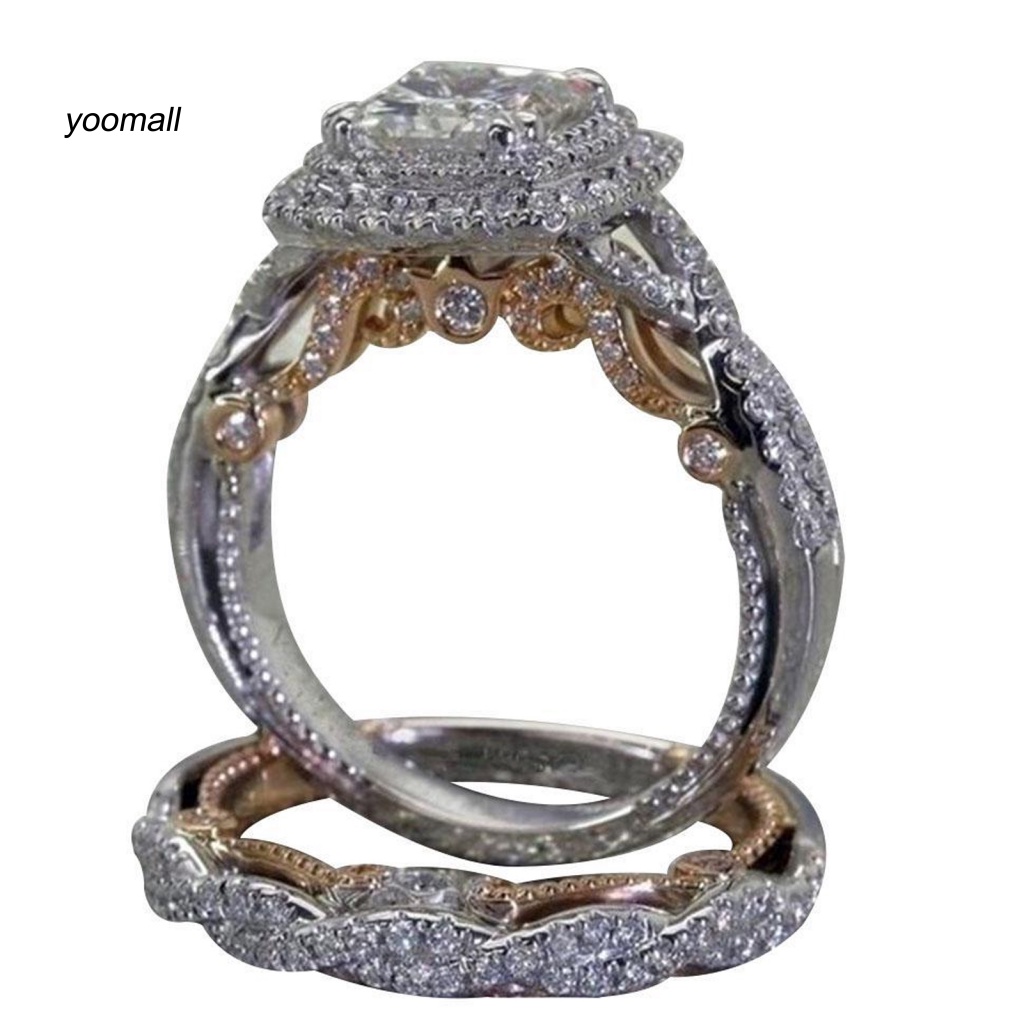 Set 2 Nhẫn Mạ Điện Đính Đá Vuông Lấp Lánh Cho Nữ