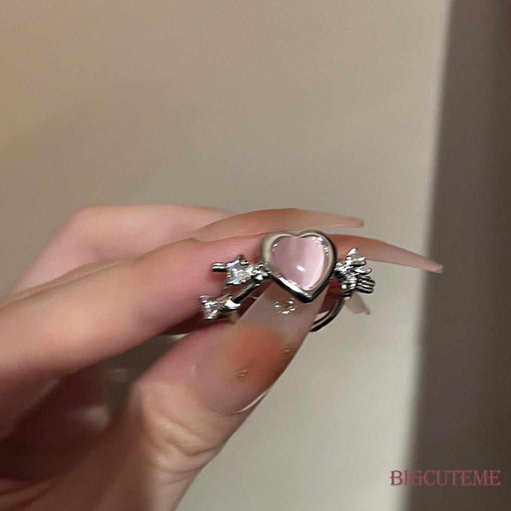Nhẫn Đính Hôn Hình Trái Tim Đính Đá Pha Lê Màu Hồng Có Thể Điều Chỉnh Thời Trang Cho Nữ