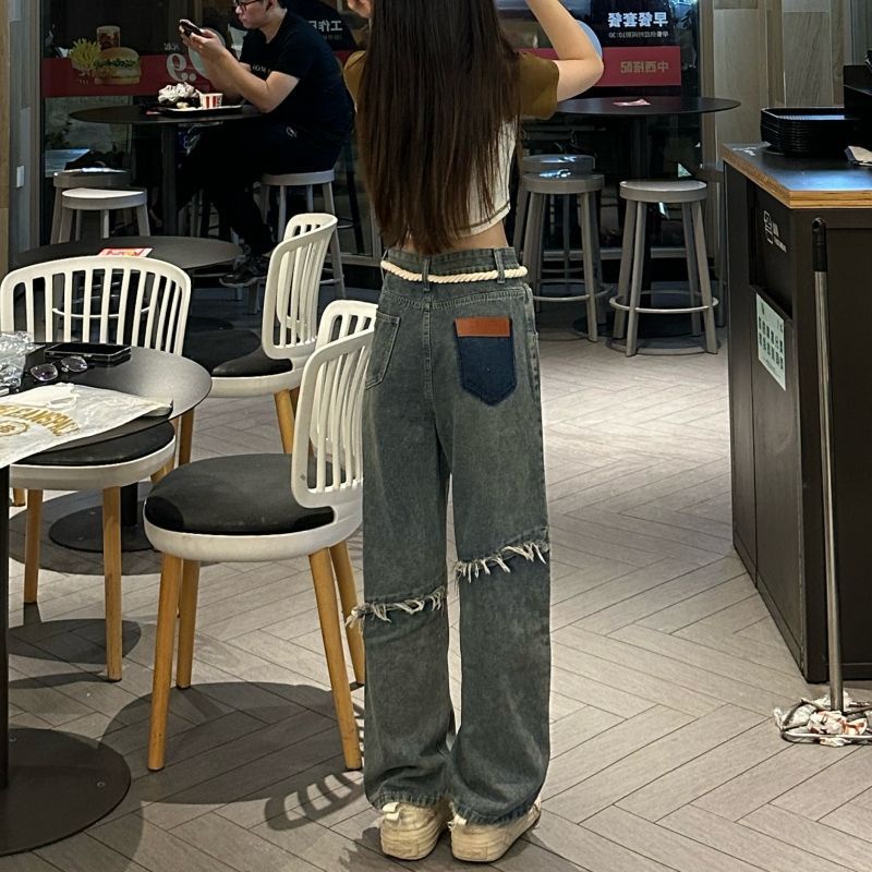 Quần Jean Dài Ống Rộng Lưng Cao Phong Cách Hong Kong Thời Trang Mùa Hè Mới Cho Nữ