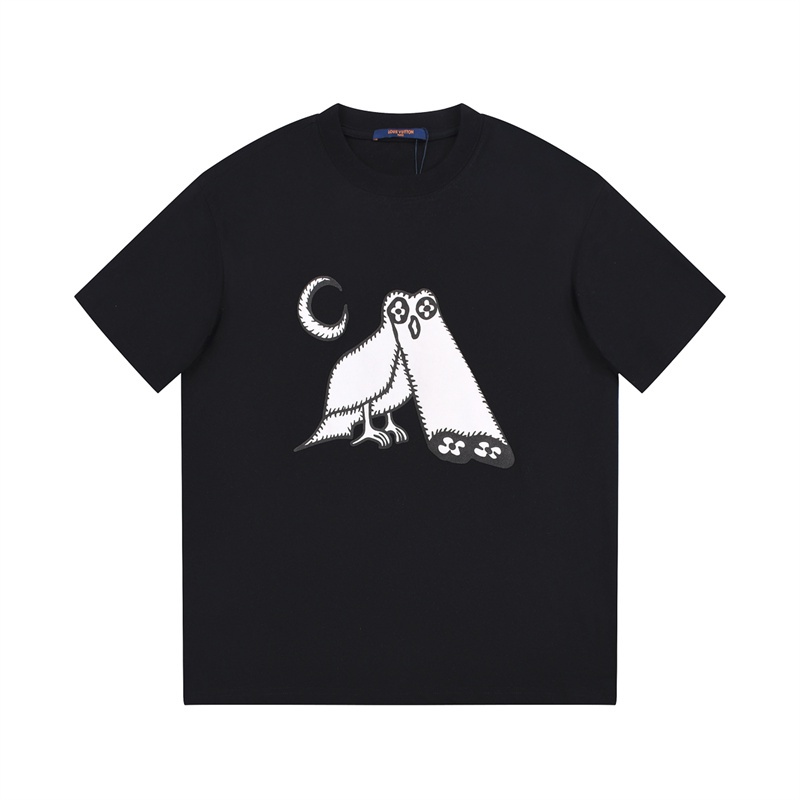 Áo Thun cotton unisex Cổ Tròn Ngắn Tay In Họa Tiết Trắng Đen L666V