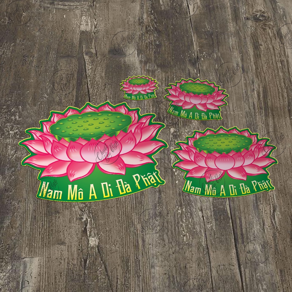 Hình dán decal hoa sen chữ Nam mô a di đà Phật dán trang trí nhà cửa ô tô