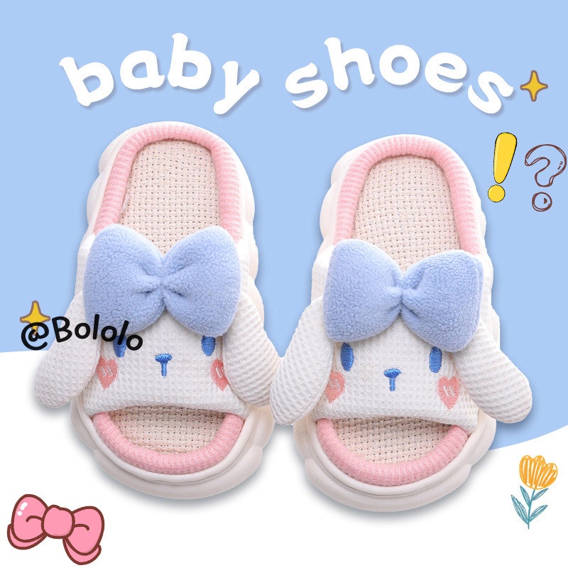 Bololo Dép Đi Trong Nhà Mùa Hè Chất Liệu cotton Lanh Đế Dày Đính Nơ Hình Thỏ Dễ Thương Cho Bé Gái