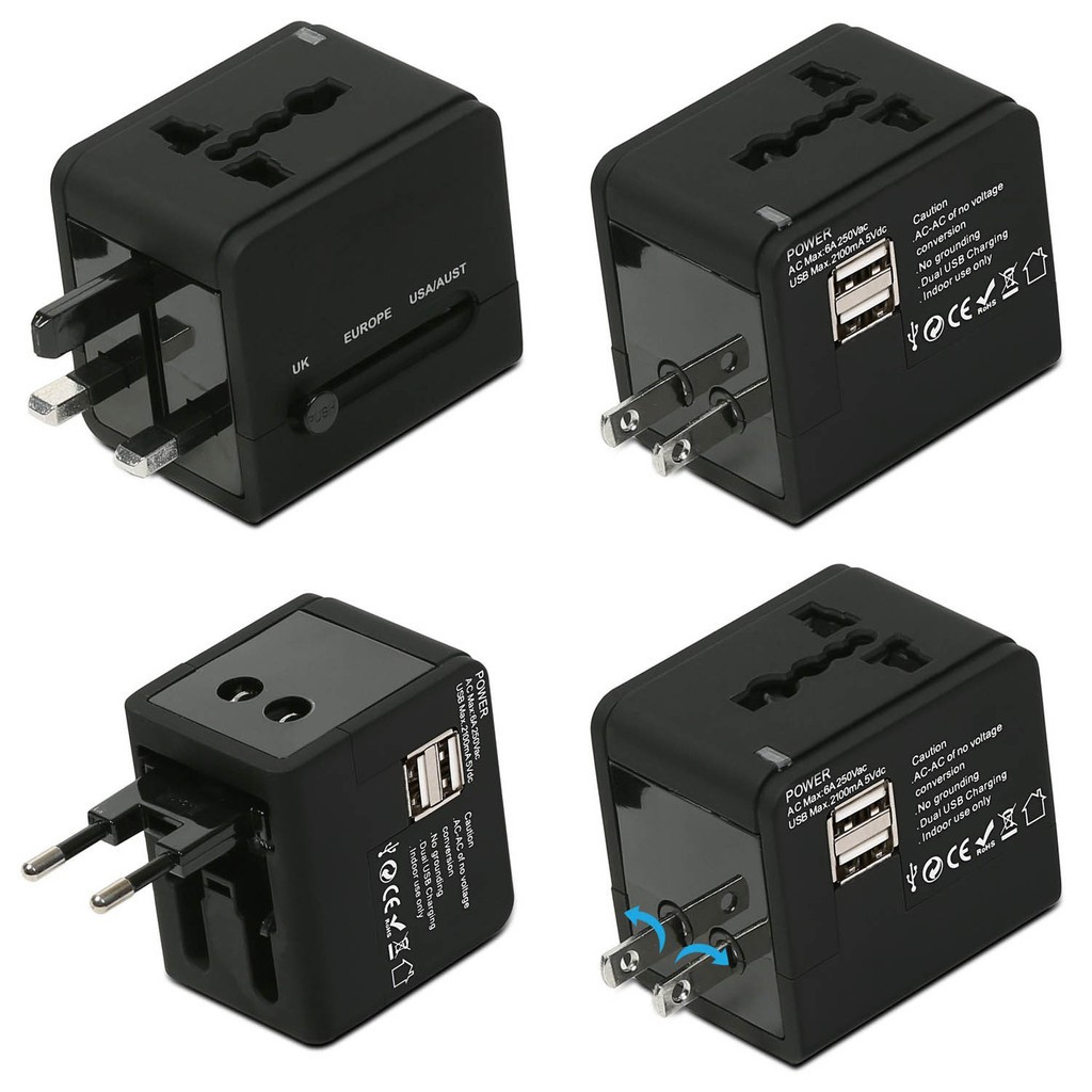 Ổ Cắm Điện Đa Năng Du Lịch có 2 cổng sạc USB Universal Travel Adapter