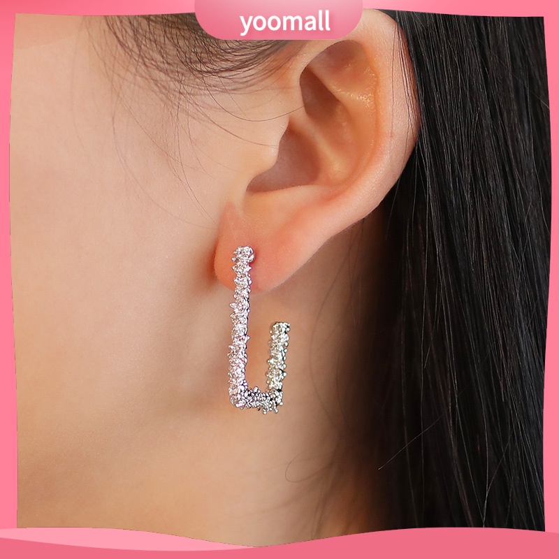 [YM] Bông Tai Hình Vuông Khắc Họa Tiết Hình Học Mặt Nhám Phong Cách Retro