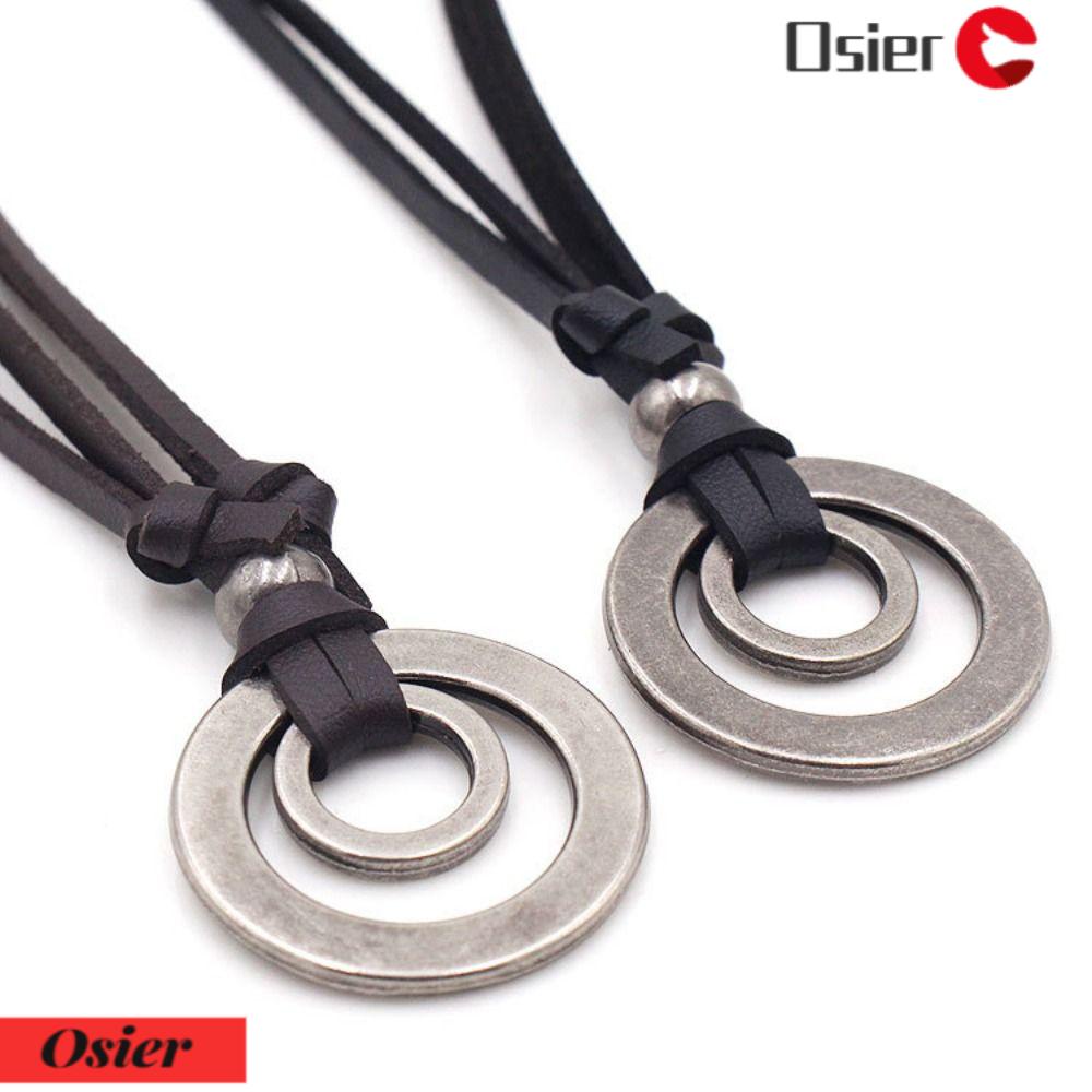 OSIER1 Set 1 Vòng Cổ Da Màu Đen / Cà Phê Mặt Tròn Phong Cách Cổ Điển Tùy Chỉnh Thời Trang
