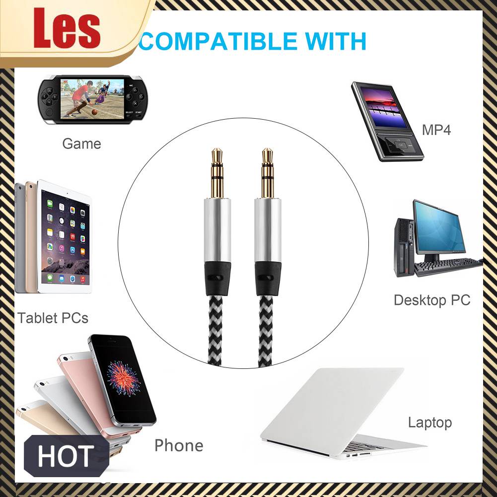 Dây Cáp Âm Thanh Mạ Vàng 1m 3.28ft 3.5mm Male Sang Male Cho Xe Hơi