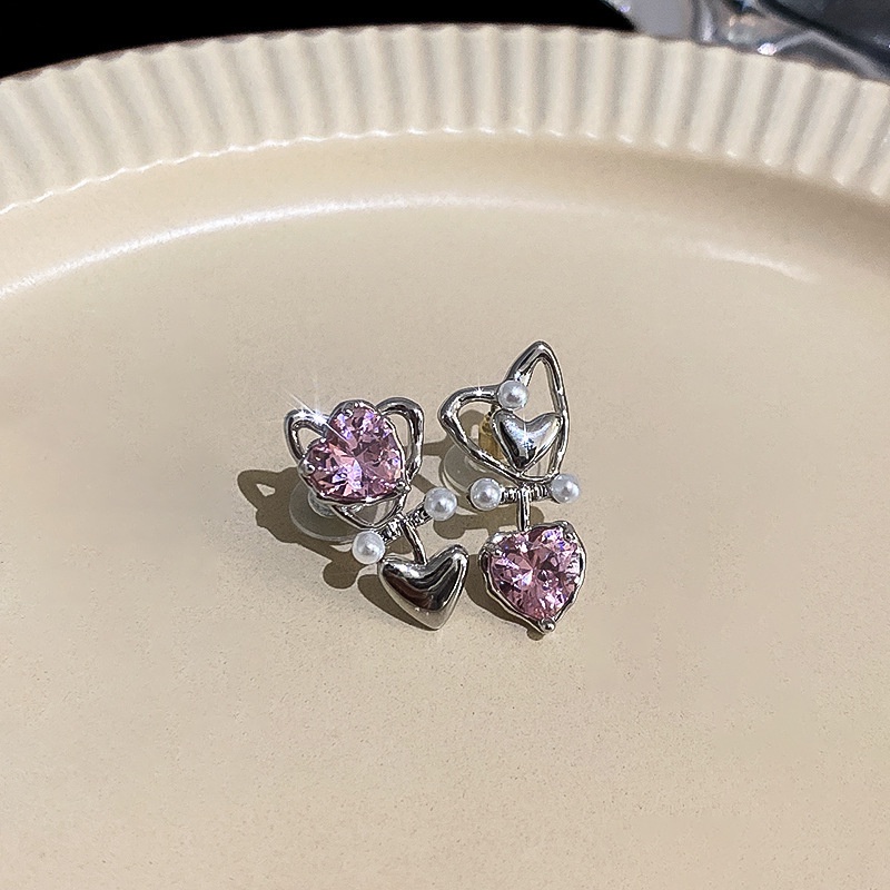 Khuyên Tai Trái Tim Đính Đá Thời Trang Nữ Tính