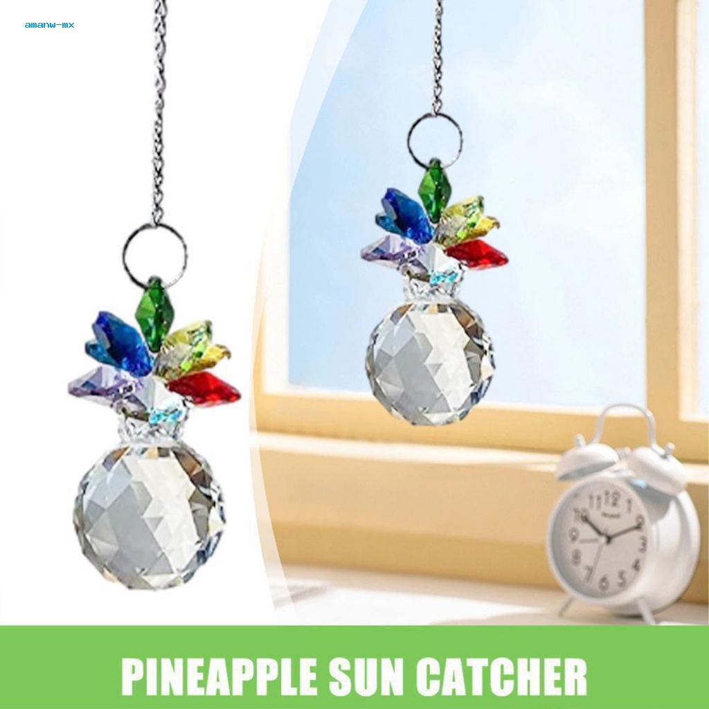 Am * Mặt Dây Chuyền Pha Lê Giả Hình Quả Dứa Mặt Trời Với Dây Xích Kim Loại Lăng Kính Lăng Kính Trang Trí Nhà Cầu Vồng Hoàn Hảo