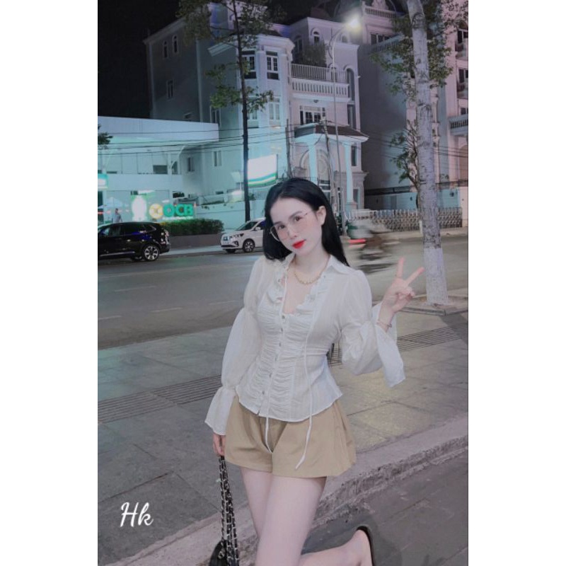 Áo sơ cổ tim bèo tay chun siu xưnnn