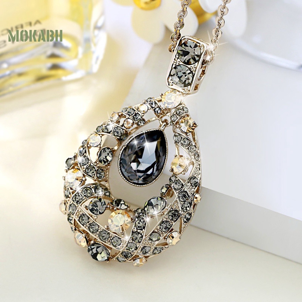 Vòng cổ Dáng Dài Đính Đá Hình Giọt Nước Lấp Lánh Thời Trang