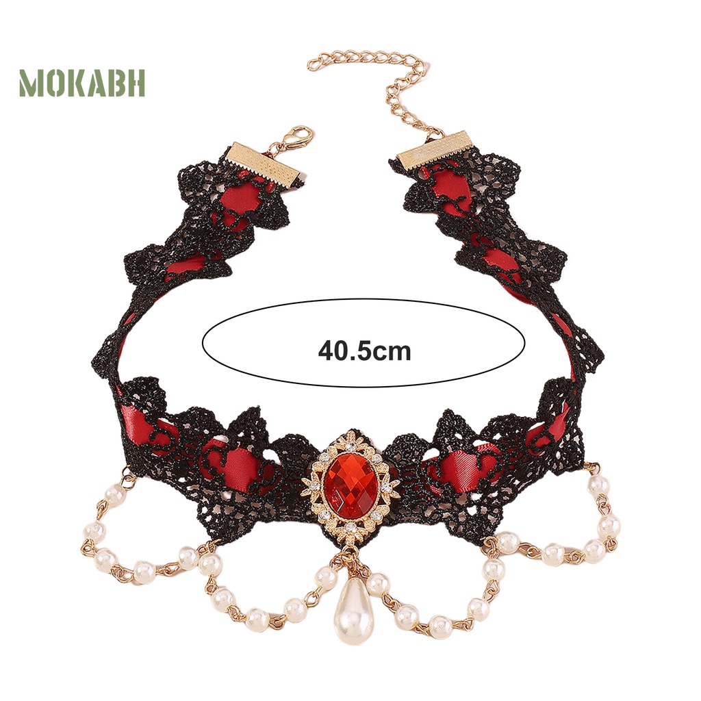 [Mok Abh] Vòng Cổ Choker Ren Hoa Đính Đá Giả Phong Cách Gothic Cổ Điển Cho Nữ