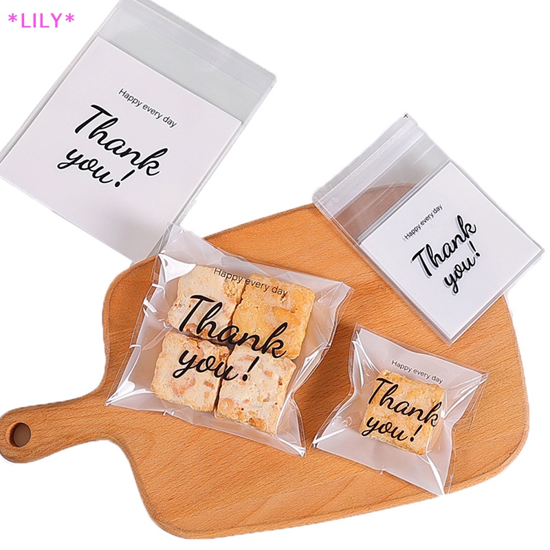 Lily 100 cái/gói Cảm Ơn Bạn Rõ Ràng Túi Tự Dính Kẹo Cookie Bánh Pastry Túi Uuu