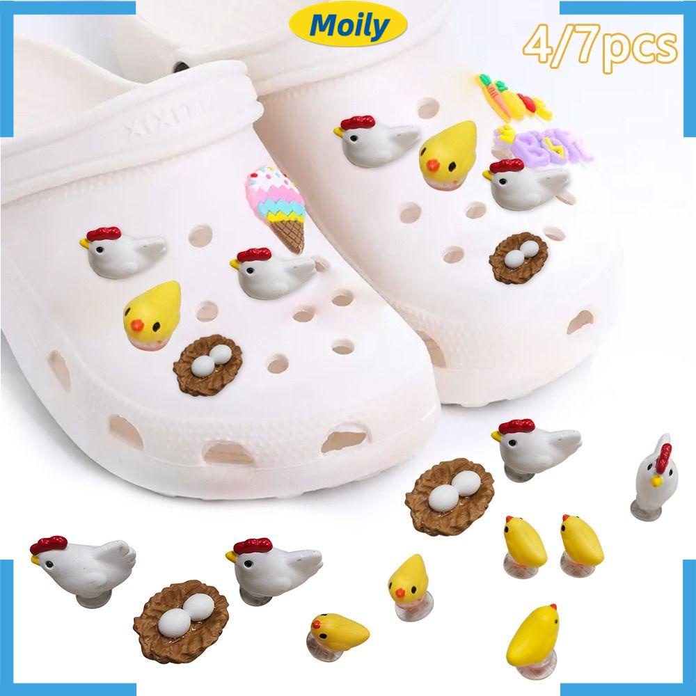 MOILYVN Set 4 / 7 Phụ Kiện Trang Trí Giày Hình Gà 3D Dễ Thương