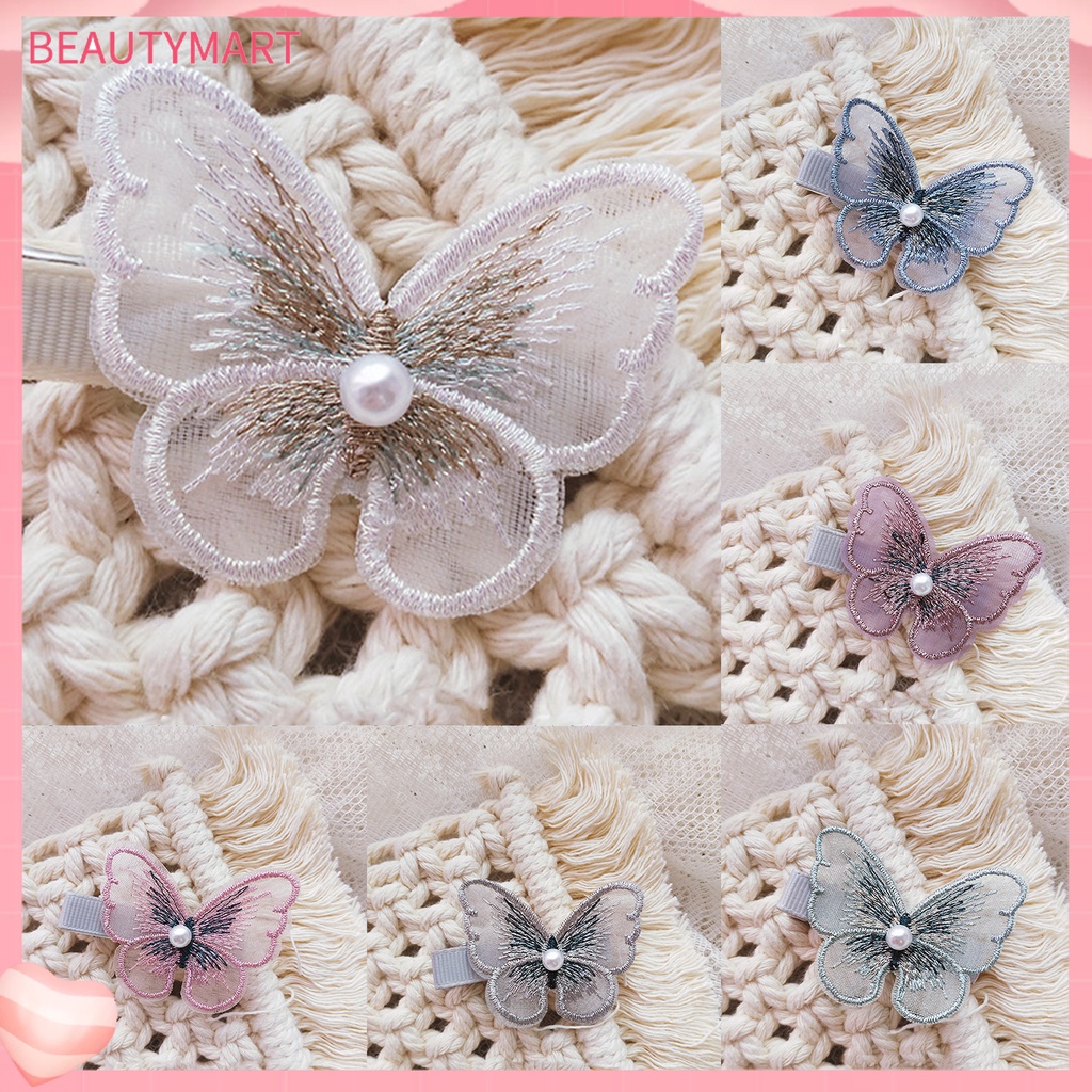 Kẹp Tóc Mái Bướm Đính Ngọc Trai Giả Thêu Họa Tiết Cho Nữ