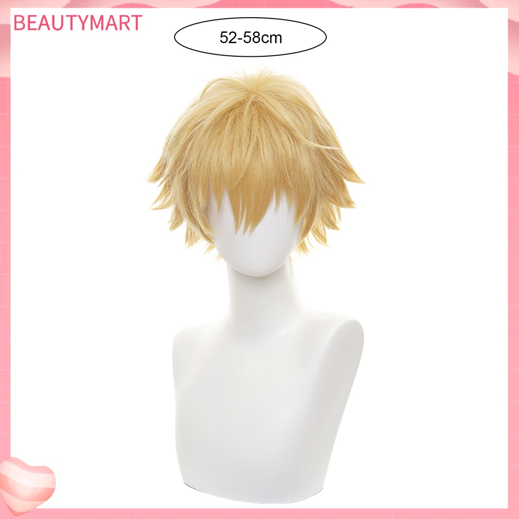 Bộ Tóc Giả Ngắn Màu Vàng Mượt Mà Thoáng Khí Không Để Lại Dấu Vết Hóa Trang