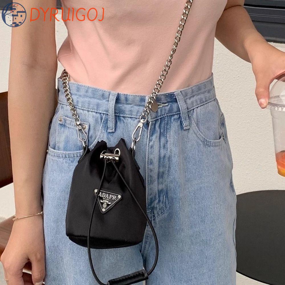 Túi Đựng Điện Thoại Di Động DYRUIDOJ Dạng Vuông Phối Dây Xích Nylon Màu Đen Hình Tam Giác Đơn Giản Cho Nữ