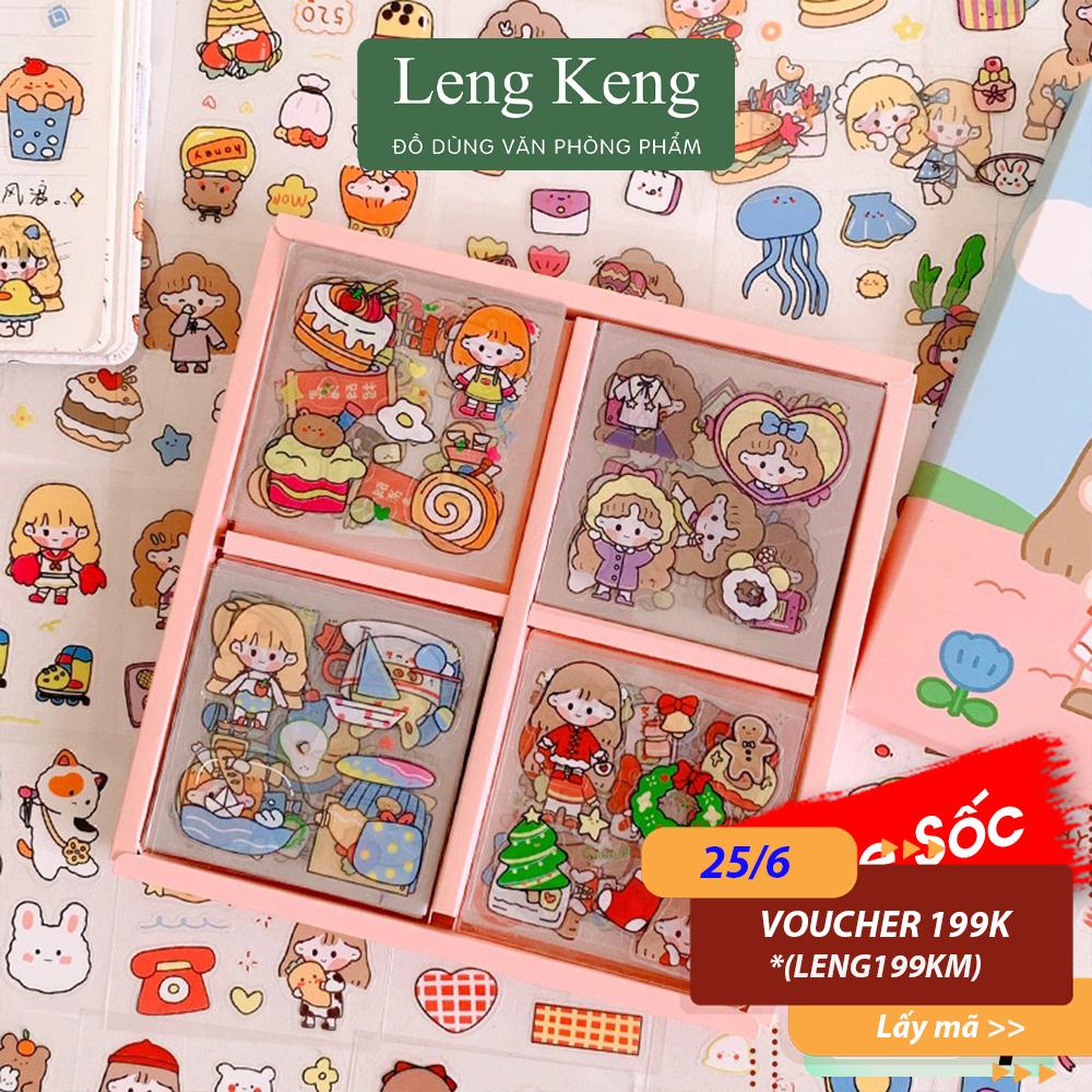 [ 1 tấm ] Sticker văn phòng phẩm Leng Keng trang trí dán tập vở, bình nước, bút nước