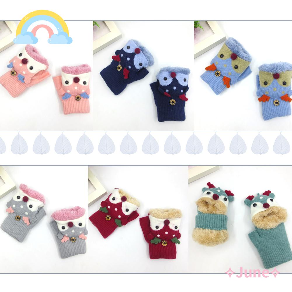 JUNE Găng Tay Dày Dặn Ấm Áp Kiểu Hoạt Hình Tuần Lộc Đáng Yêu